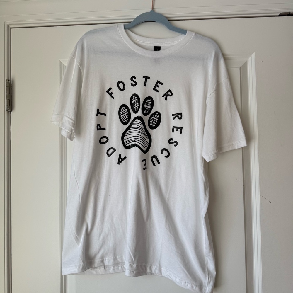 NWOT Gildan Softstyle White T-Shirt, "Foster, Rescue, Adopt” - Size Large